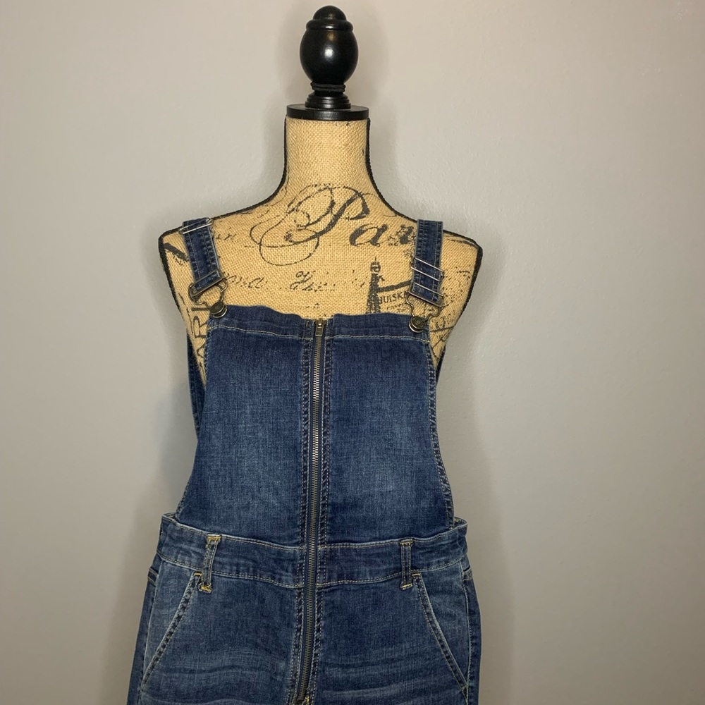 Denim Overalls with Front Zipper